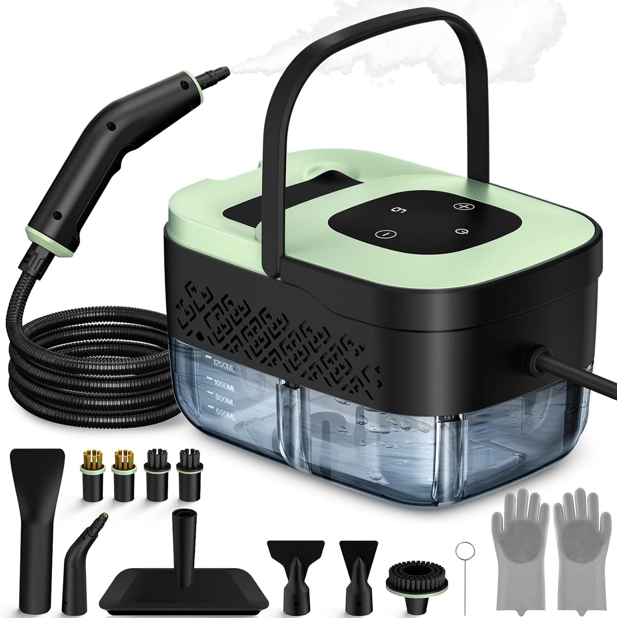 Nettoyeur vapeur portable VAPORA S1 avec son flexible, sa poignée pistolet et ses 16 accessoires